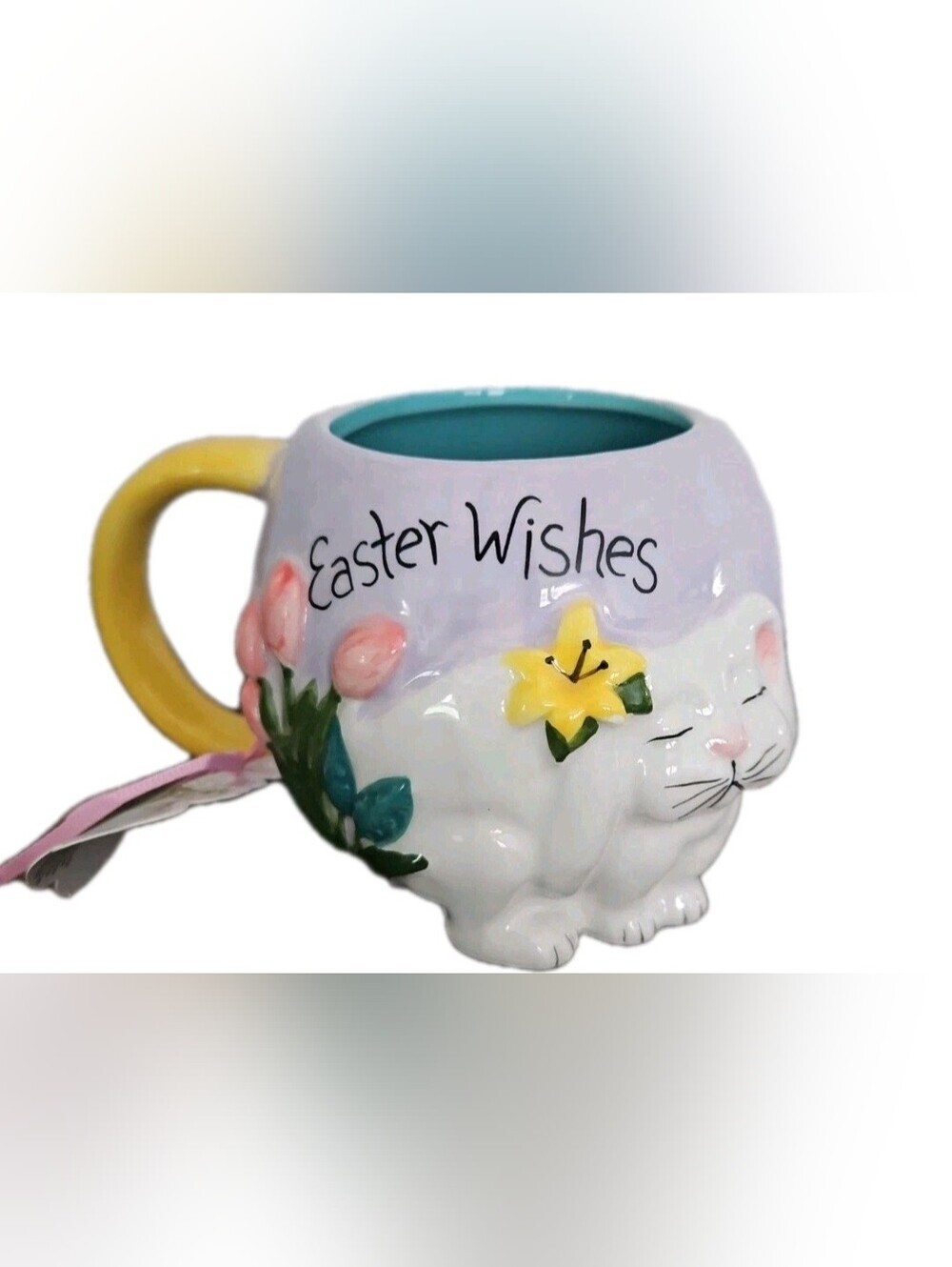 Blue Sky Clayworks Easter Wishes Bunny Rabbit Mug Set of 3 NWT Spring Decor.